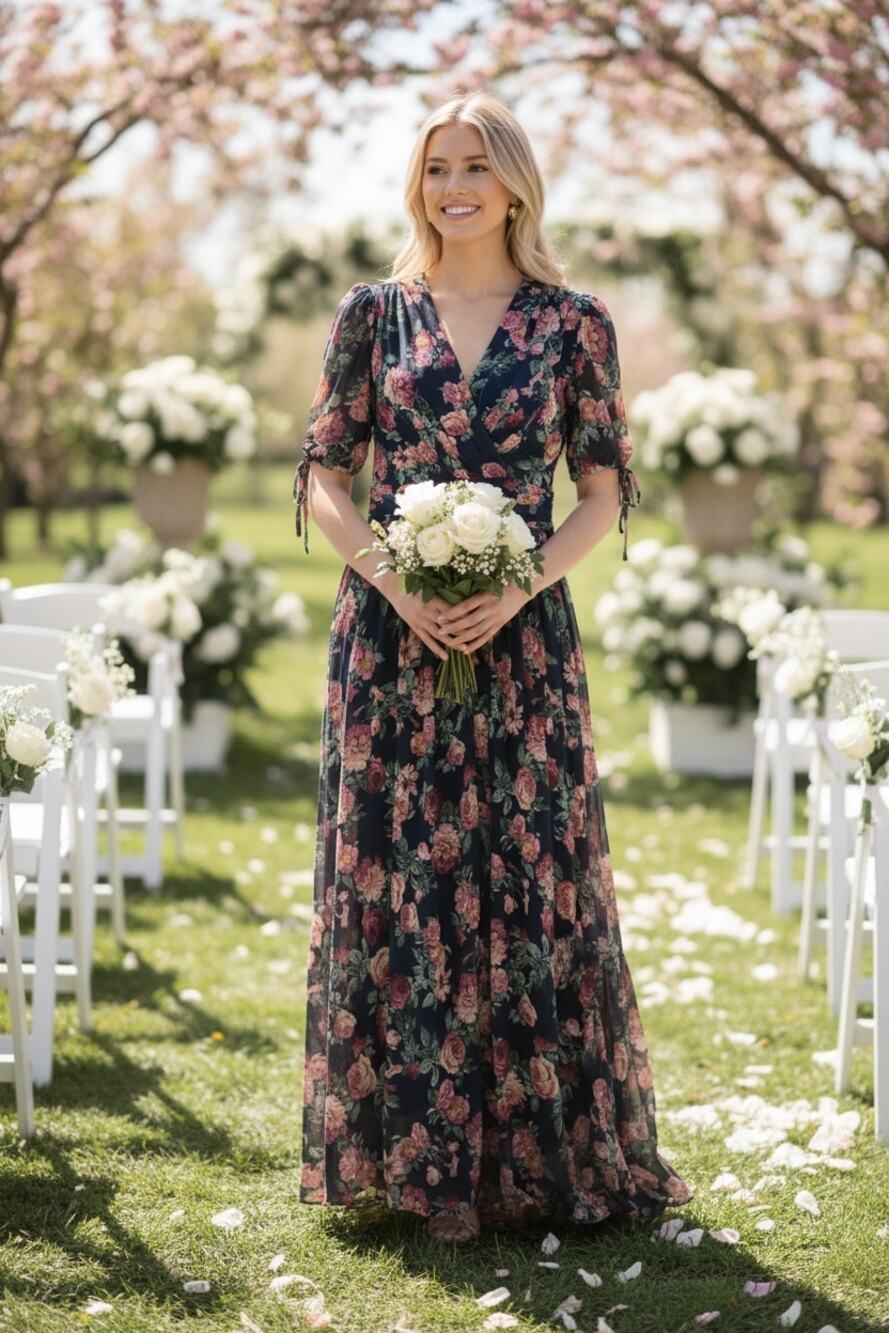 NWT GAL MEETS GLAM DRESS WEDDING GUEST SOFT FEMININE LONG MAXI FLORAL MILKMAID